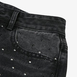 Calça Jeans Cintura Alta com Strass preto MILAYD