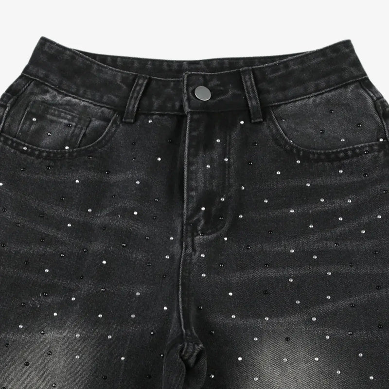Calça Jeans Cintura Alta com Strass preto MILAYD